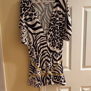 Luli Fama Black and White Animal Print Swim Coverup